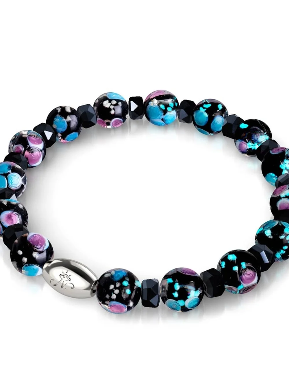 🆕️ NOGU Black Orchid .925 Sterling Silver Firefly Glass Blossom Bracelet